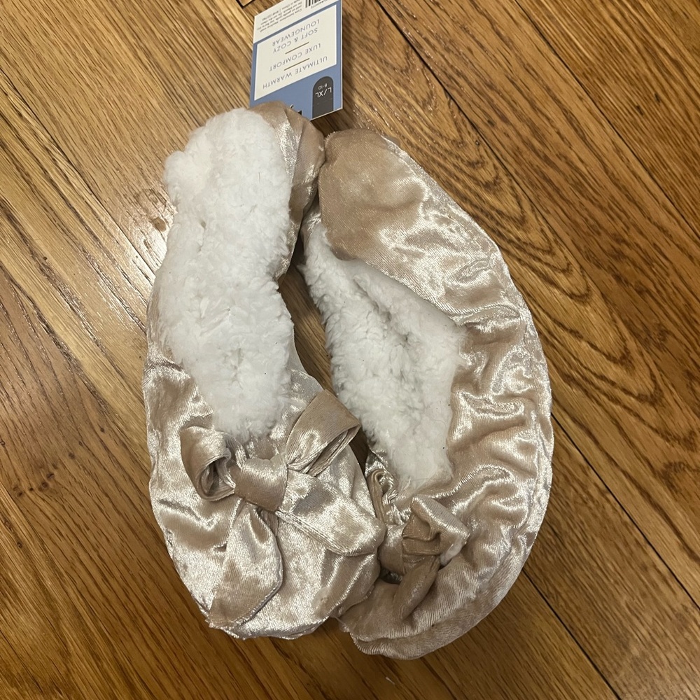 Cozy beige warm slippers with grippers